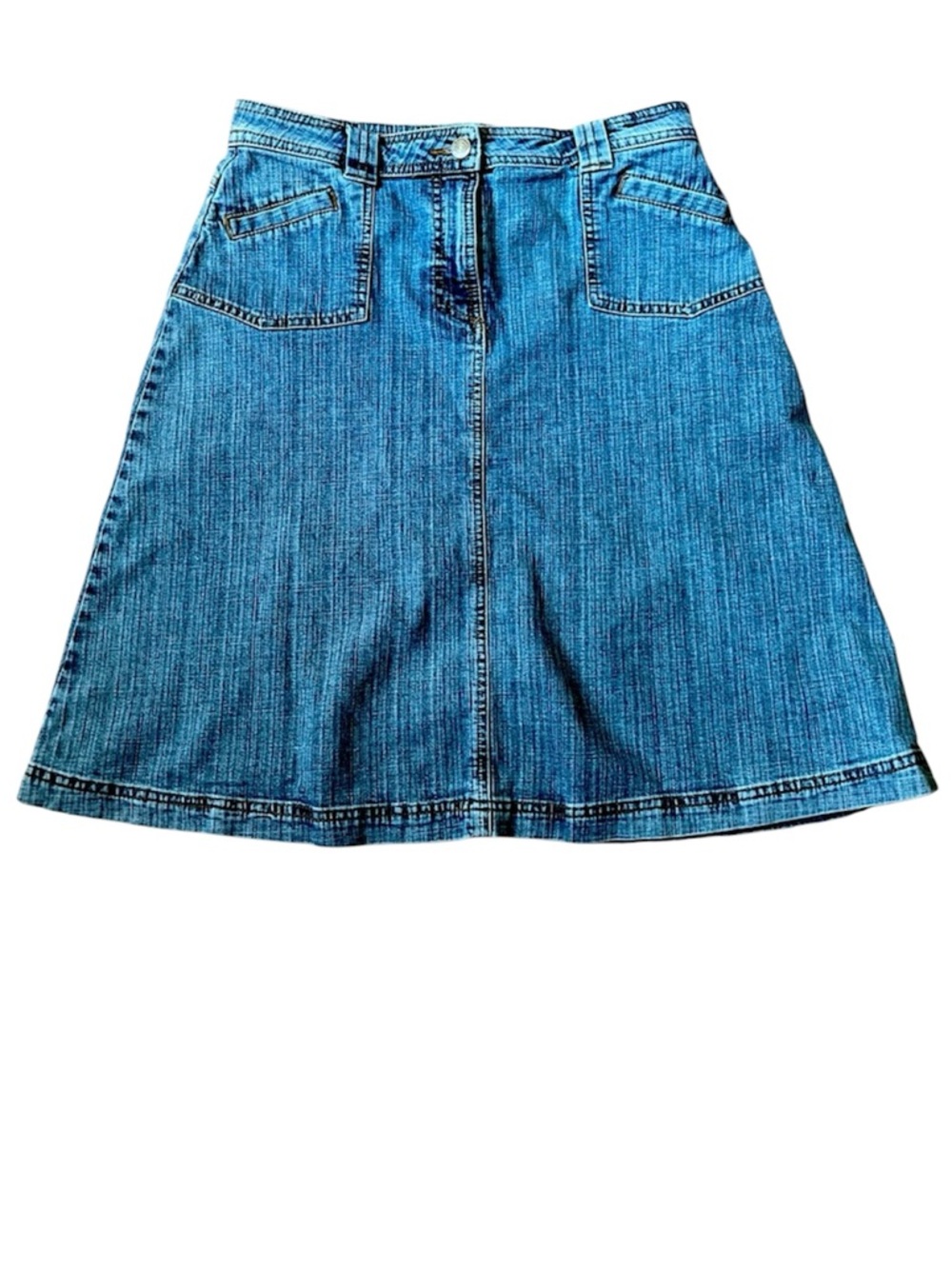 Territory Ahead denim midi skirt a-line faded blue 8 casual y2k 90s retro